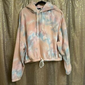 OBEY Russett Fleece Cropped Hoodie Pink Blue Tie Dye XL NWT